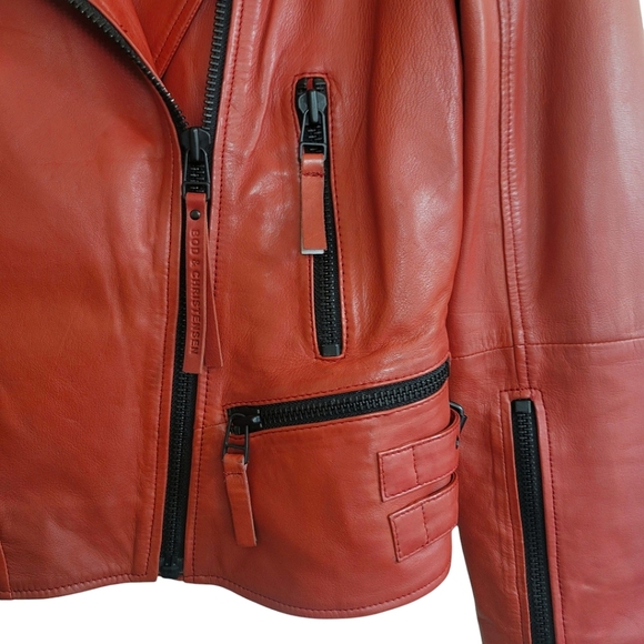 Bod & Christensen Red Oversized Irida Leather Moto Jacket - Picture 2 of 12
